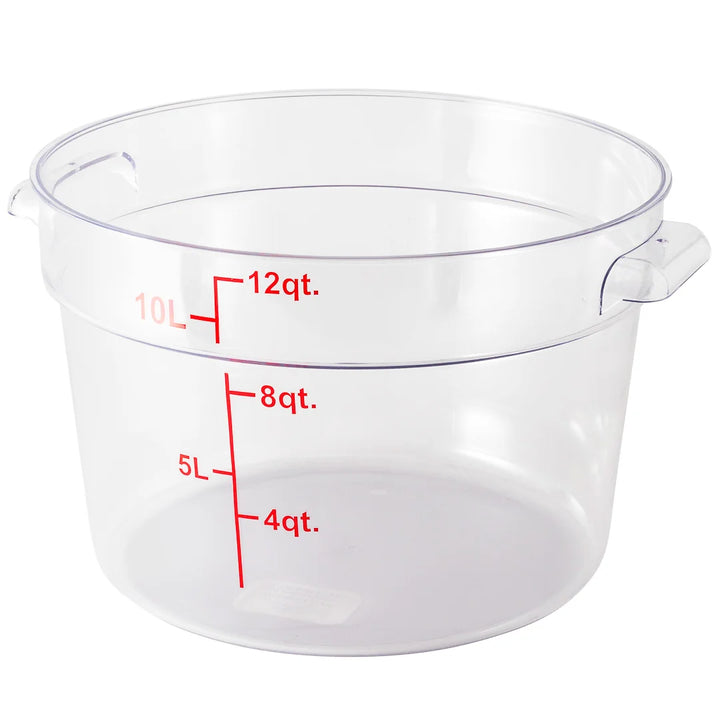Restaurantware Met Lux 12qt Clear Plastic Food Storage Container, Round, with Red Volume Markers, 12.50 x 12.50 x 8In - Restaurant Equipment and Smallwares - Canadian Distribution