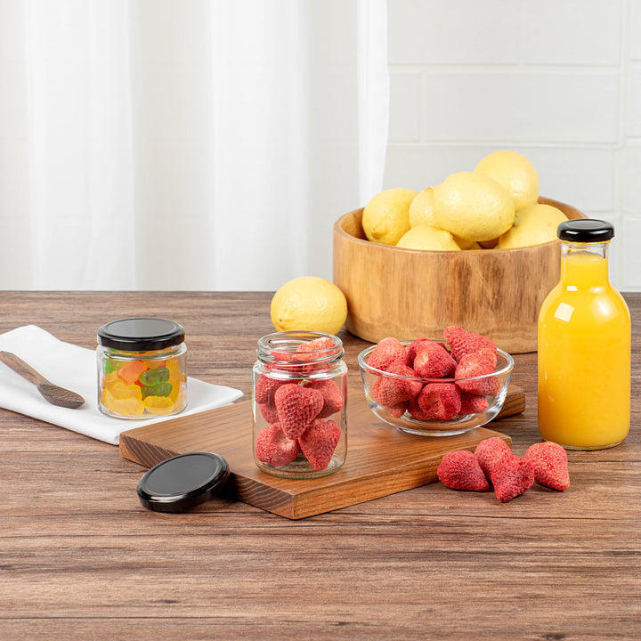 Restaurantware Vetri 8 Ounce Storage Jars, Glass, includes Black Metal Lid - Restaurant Equipment and Smallwares - Canadian Distribution - Ships Free Within Canada on Orders Above CAD $199