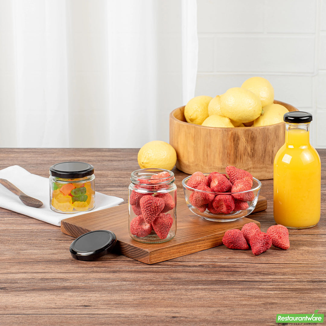 Jars, Vetri 8 Ounce Storage, Glass, includes Black Metal Lid - Restaurant Equipment and Smallwares - Canadian Distribution - Ships Free Within Canada on Orders Above CAD $199
