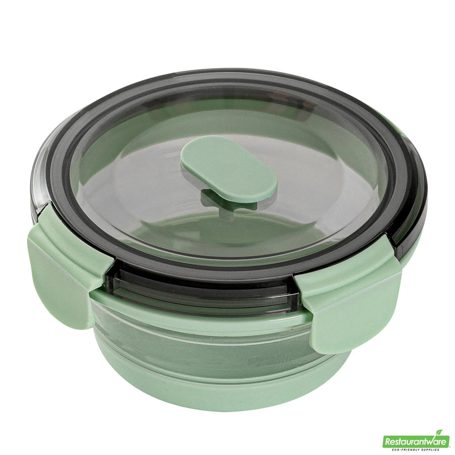 Restaurantware Fresh Hero 14 Ounce Airtight Collapsible Food Storage Containers, Green, Silicone, 5.50 x 5.50 x 2.75 Inch, includes Vented Lid - Restaurant Equipment and Smallwares - Canadian Distribution