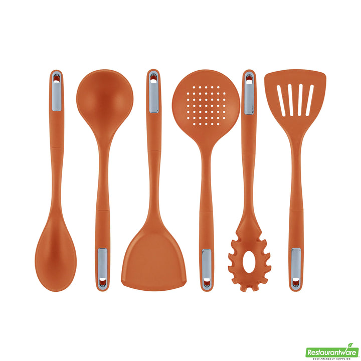 Restaurantware Met Lux 6-Piece Silicone Cooking Utensil Sets, Orange - 10 Units/Case - Restaurant Equipment and Smallwares - Canadian Distribution - Ships Free Within Canada on Orders Above CAD $199