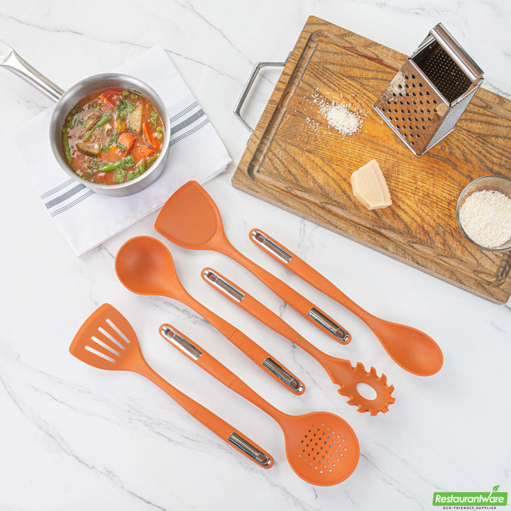 Restaurantware Met Lux 6-Piece Silicone Cooking Utensil Sets, Orange - 10 Units/Case - Restaurant Equipment and Smallwares - Canadian Distribution - Ships Free Within Canada on Orders Above CAD $199