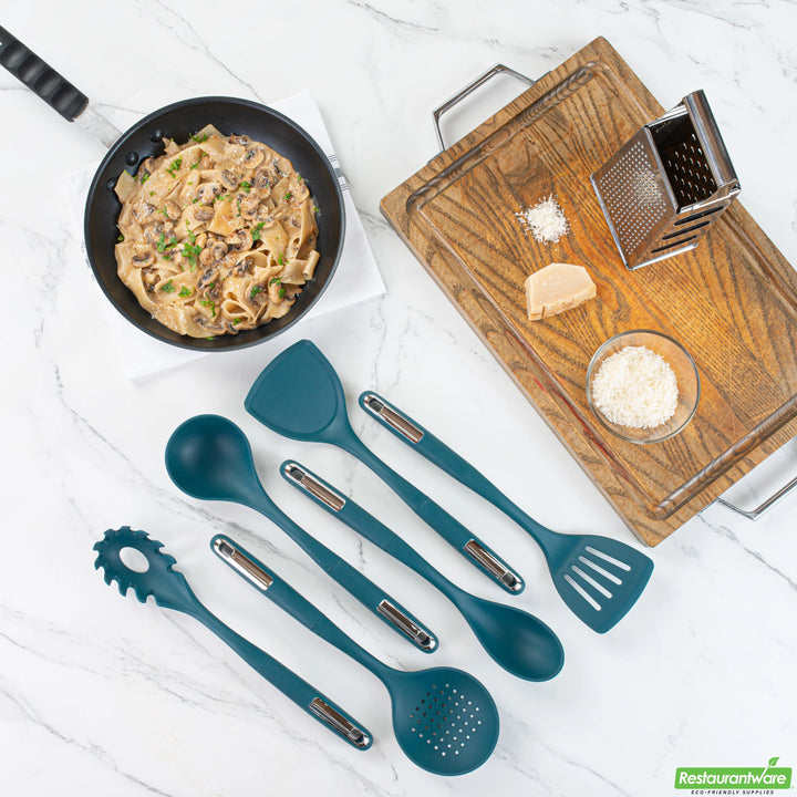 Restaurantware Met Lux 6-Piece Silicone Cooking Utensil Sets, Teal - 10 Units/Case - Restaurant Equipment and Smallwares - Canadian Distribution - Ships Free Within Canada on Orders Above CAD $199
