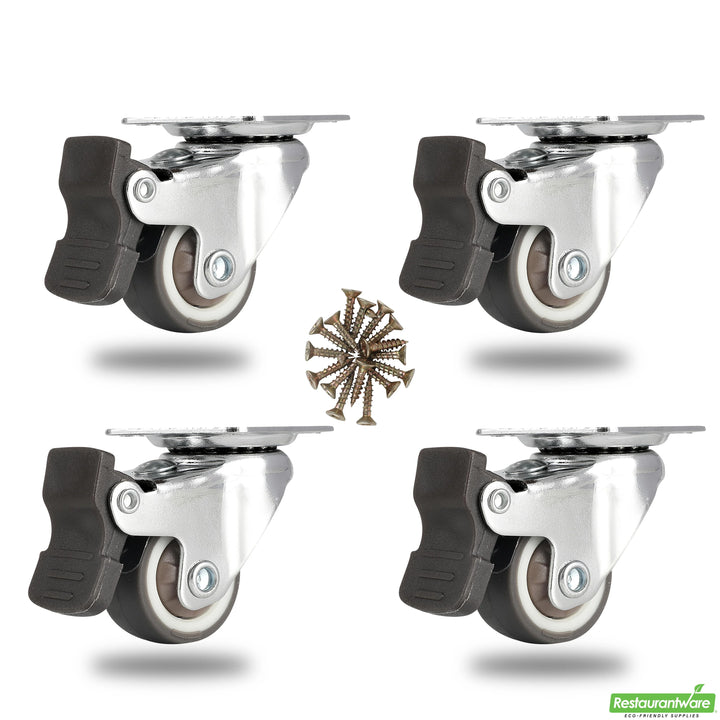 Restaurantware RW Hardware 1 Inch Swivel Plate Casters, Gray, includes Breaks & Mounting Hardware - Restaurant Equipment and Smallwares - Canadian Distribution - Ships Free Within Canada on Orders Above CAD $199
