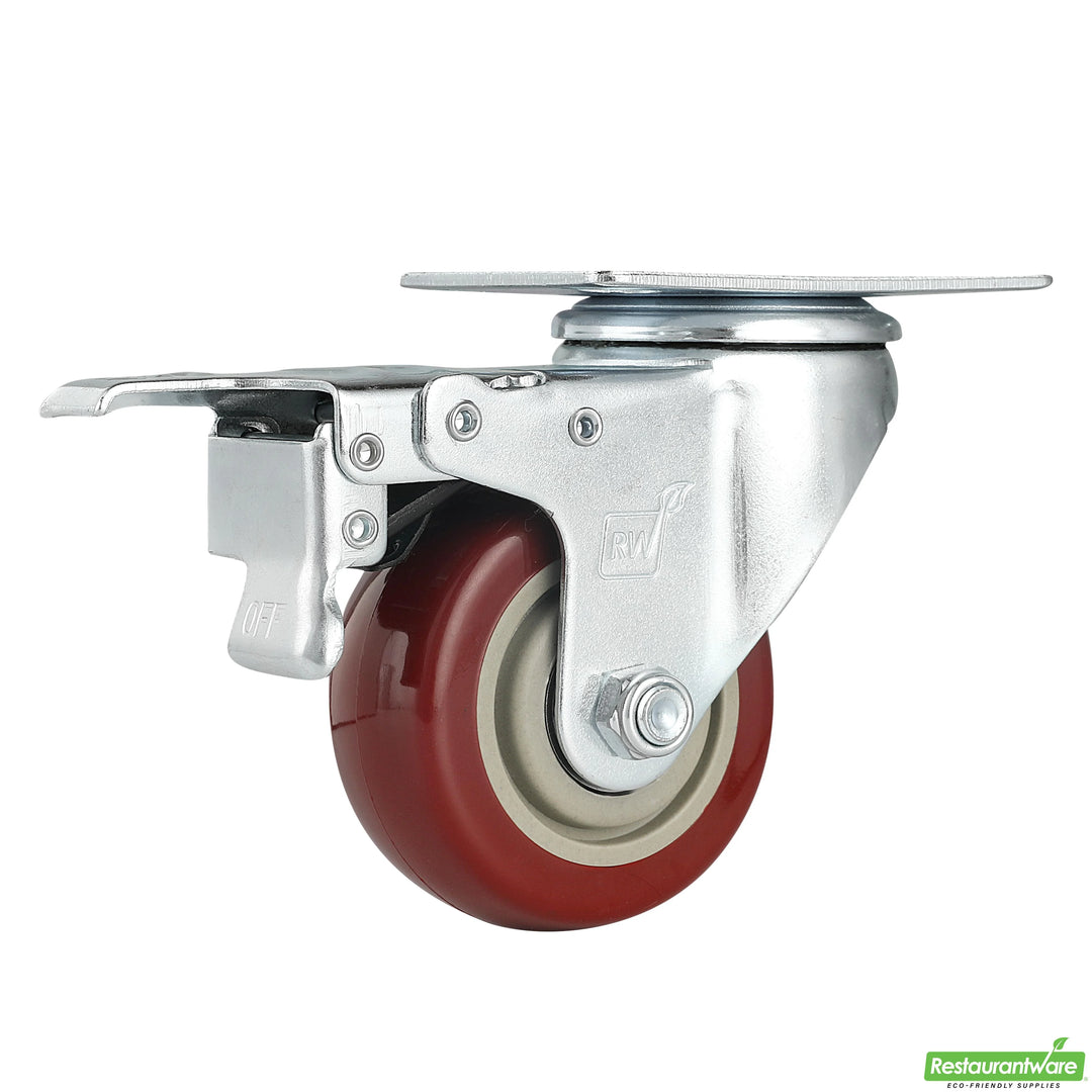 Restaurantware RW Hardware 3 Inch Swivel Plate Casters, Red, includes Breaks & Mounting Hardware - Restaurant Equipment and Smallwares - Canadian Distribution