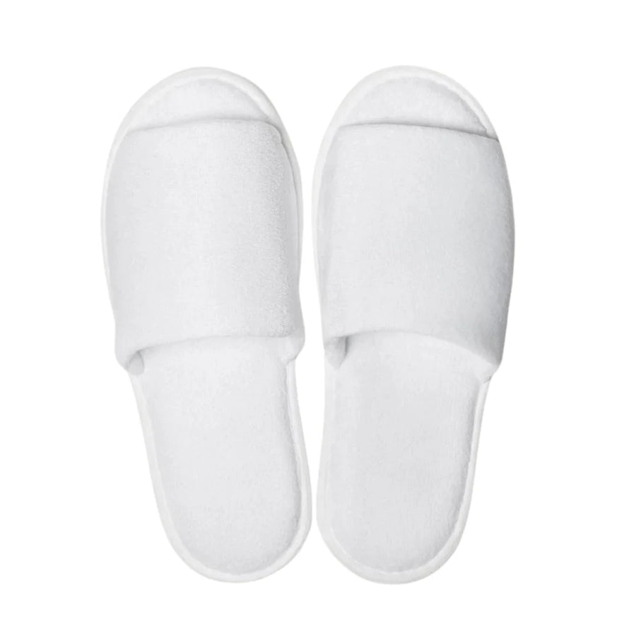 Dolly Unisex White Velour Spa Slippers, Open Toe, Economy - Restaurant Equipment and Smallwares - Canadian Distribution