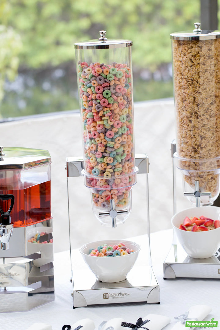Restaurantware Met Lux 1-Compartment 3 Liter Cereal Dispenser, With Stainless Steel Body - Restaurant Equipment and Smallwares - Canadian Distribution - Ships Free Within Canada on Orders Above CAD $199