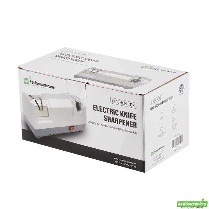 Restaurantware Kitchen Tek 2-Stage Electric Sharpener, Diamond-Coated Grinding Wheel, for Straight Edge Knives - Restaurant Equipment and Smallwares - Canadian Distribution - Ships Free Within Canada on Orders Above CAD $199