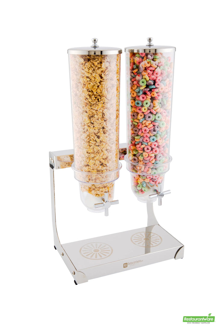 Restaurantware Met Lux 2-Compartment 3 Liter Cereal Dispenser, With Stainless Steel Body - Restaurant Equipment and Smallwares - Canadian Distribution - Ships Free Within Canada on Orders Above CAD $199