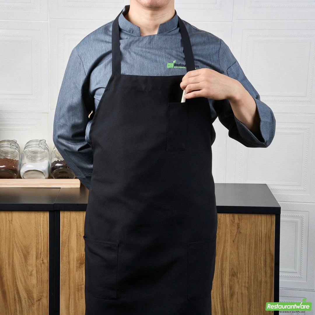 Restaurantware RW Base 3-Pocket Bib Aprons, Black, 32.50 x 27.50 Inch - Restaurant Equipment and Smallwares - Canadian Distribution - Ships Free Within Canada on Orders Above CAD $199