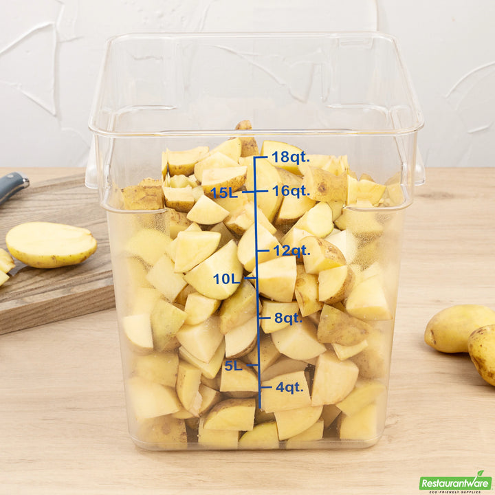 Restaurantware Met Lux 18Qt Clear Plastic Square Food Storage Containers, With Blue Volume Marker, 11X11X12.50In - Restaurant Equipment and Smallwares - Canadian Distribution - Ships Free Within Canada on Orders Above CAD $199