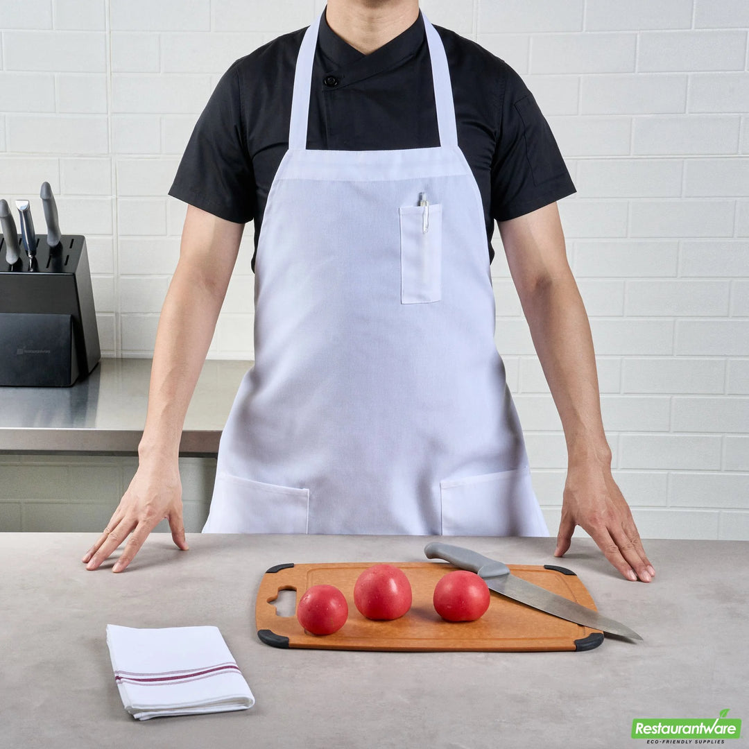 Restaurantware RW Base 3-Pocket Bib Aprons, White, 32.50 x 27.50 Inch - Restaurant Equipment and Smallwares - Canadian Distribution - Ships Free Within Canada on Orders Above CAD $199