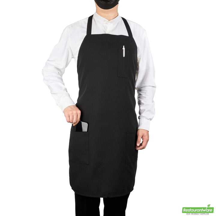 Restaurantware RW Base 3-Pocket Bib Aprons, Black, 32.50 x 27.50 Inch - Restaurant Equipment and Smallwares - Canadian Distribution - Ships Free Within Canada on Orders Above CAD $199