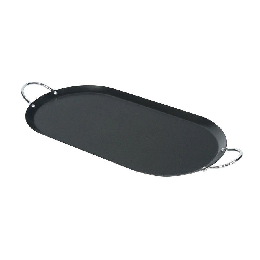 Restaurantware Met Lux 17 x 8.75 Inch Non-Stick Double-Burner Griddle, Chrome Handles, Carbon Steel, Black, Oval - Restaurant Equipment and Smallwares - Canadian Distribution