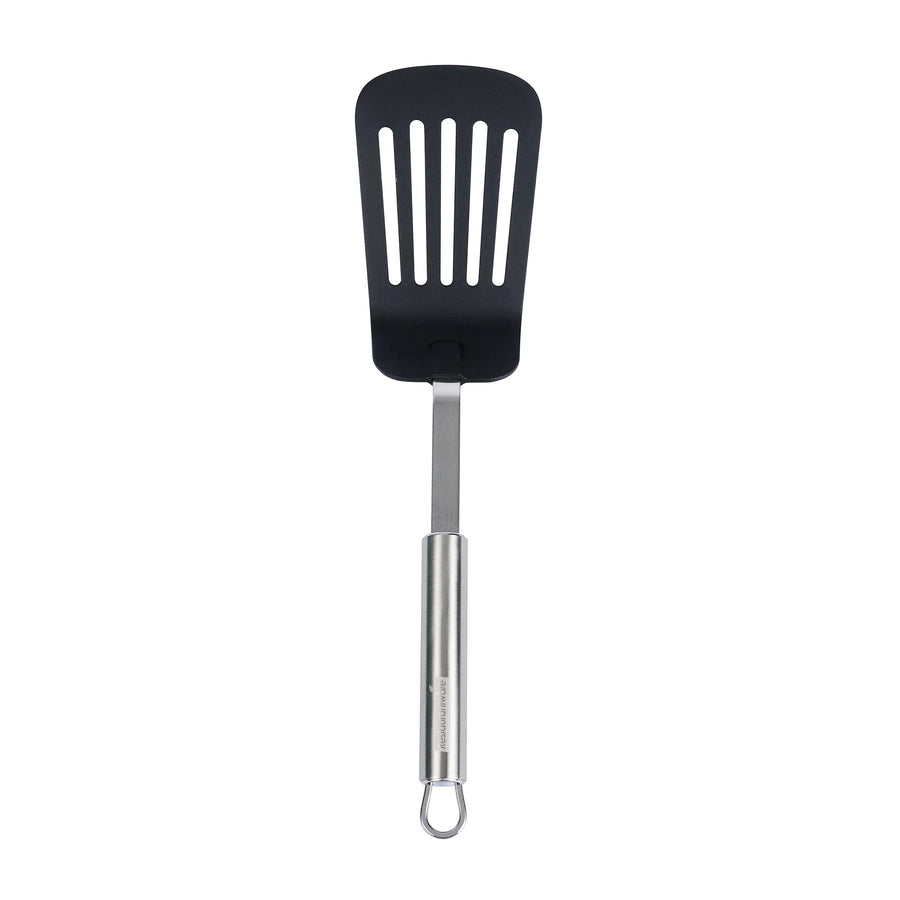 Restaurantware German Standard 12.50 Inch High-Heat Slotted Turner, Nylon, Black, Stainless Steel Handle - Restaurant Equipment and Smallwares - Canadian Distribution