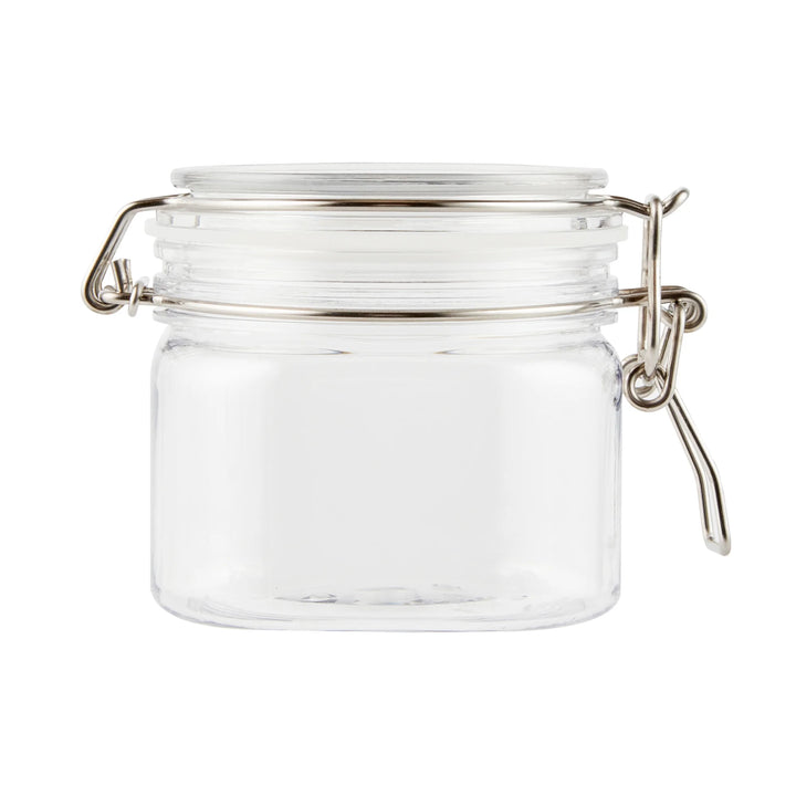 Restaurantware Met Lux 14 Ounce Plastic Storage Jars, Clear, Square, 3.75 x 3.75 x 3.75 Inch, Hinged Lid - Restaurant Equipment and Smallwares - Canadian Distribution