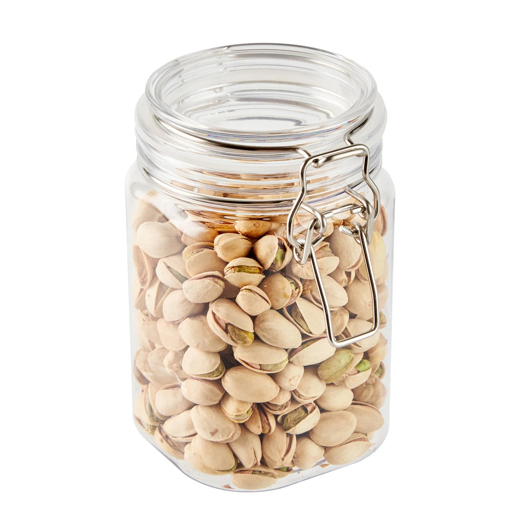 Restaurantware Met Lux 29 Ounce Plastic Storage Jars, Clear, Square, 3.75 x 3.75 x 6 Inch, Hinged Lid - Restaurant Equipment and Smallwares - Canadian Distribution - Ships Free Within Canada on Orders Above CAD $199