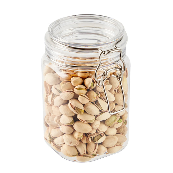 Restaurantware Met Lux 29 Ounce Plastic Storage Jars, Clear, Square, 3.75 x 3.75 x 6 Inch, Hinged Lid - Restaurant Equipment and Smallwares - Canadian Distribution - Ships Free Within Canada on Orders Above CAD $199