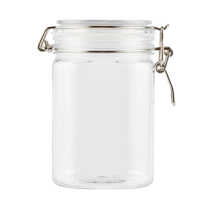 Restaurantware Met Lux 29 Ounce Plastic Storage Jars, Clear, Square, 3.75 x 3.75 x 6 Inch, Hinged Lid - Restaurant Equipment and Smallwares - Canadian Distribution