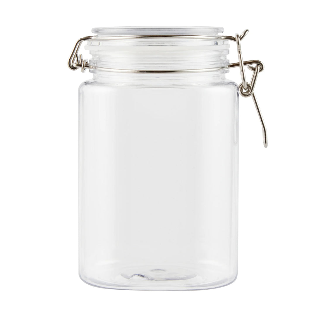 Restaurantware Met Lux 43 Ounce Plastic Storage Jars, Clear, Square, 4.25 x 4.25 x 6.75 Inch, Hinged Lid - Restaurant Equipment and Smallwares - Canadian Distribution