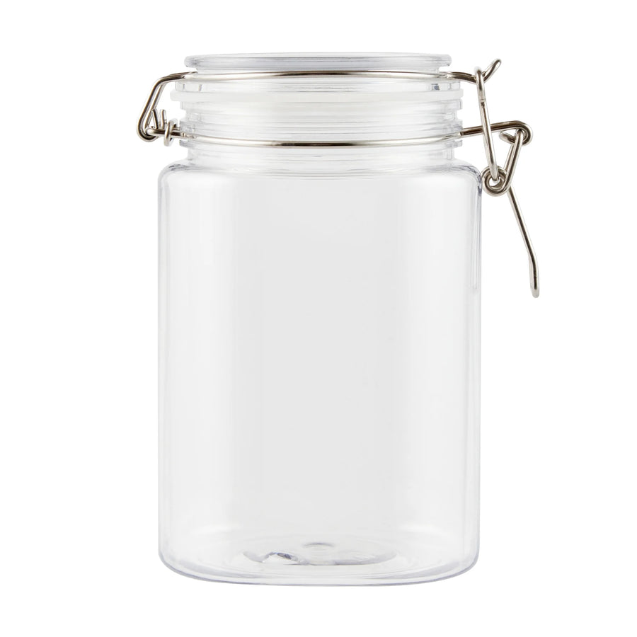 Restaurantware Met Lux 43 Ounce Plastic Storage Jars, Clear, Square, 4.25 x 4.25 x 6.75 Inch, Hinged Lid - Restaurant Equipment and Smallwares - Canadian Distribution