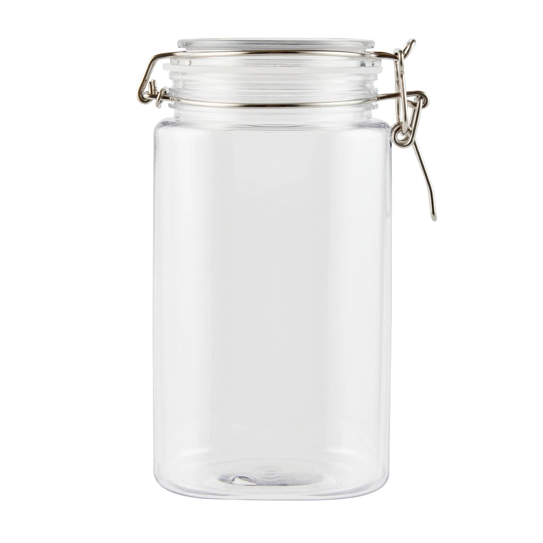 Restaurantware Met Lux 53 Ounce Plastic Storage Jars, Clear, Square, 4.25 x 4.25 x 7.75 Inch, Hinged Lid - Restaurant Equipment and Smallwares - Canadian Distribution