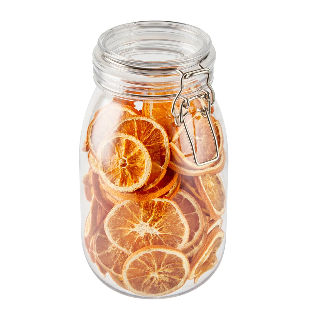 Restaurantware Met Lux 56 Ounce Plastic Storage Jars, Clear, Round, 4.75 x 4.75 x 8.25 Inch, Hinged Lid - Restaurant Equipment and Smallwares - Canadian Distribution - Ships Free Within Canada on Orders Above CAD $199