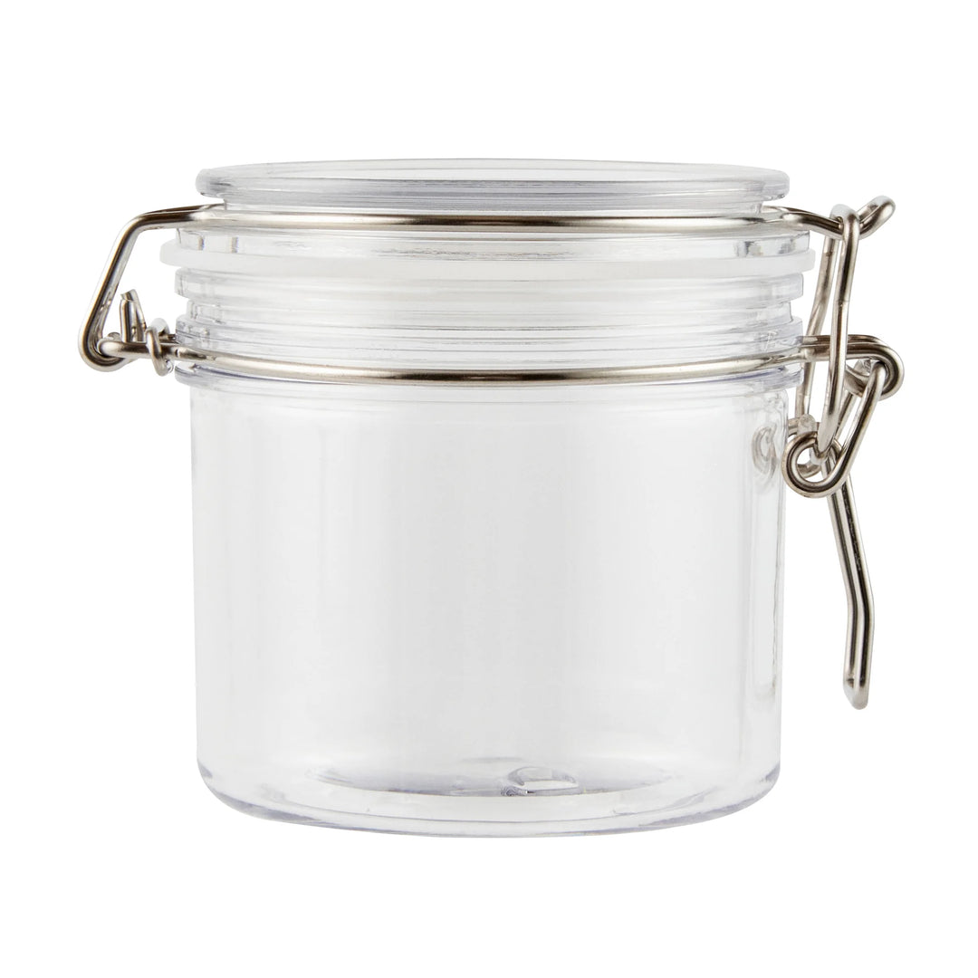 Restaurantware Met Lux 12 Ounce Plastic Storage Jars, Clear, Round, 3.5 x 3.5 x 3.5 Inch, Hinged Lid - Restaurant Equipment and Smallwares - Canadian Distribution