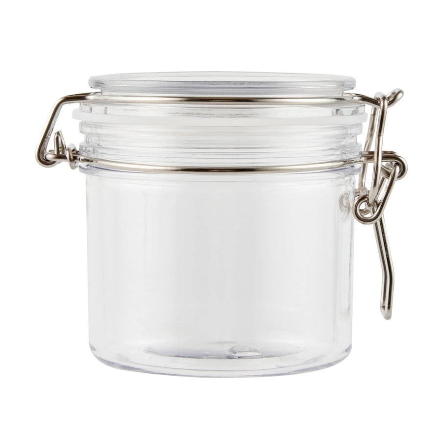 Restaurantware Met Lux 12 Ounce Plastic Storage Jars, Clear, Round, 3.5 x 3.5 x 3.5 Inch, Hinged Lid - Restaurant Equipment and Smallwares - Canadian Distribution