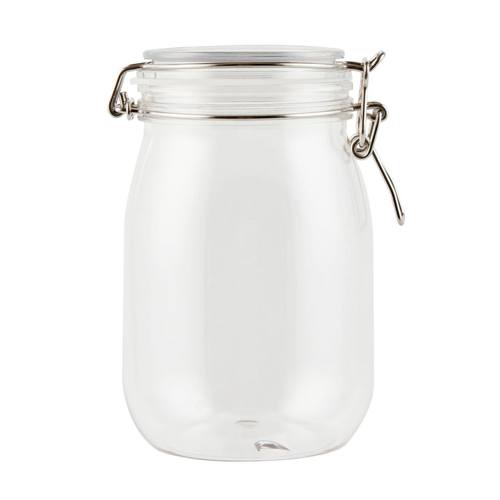 Restaurantware Met Lux 39 Ounce Plastic Storage Jars, Clear, Round, 4.25 x 4.25 x 7 Inch, Hinged Lid - Restaurant Equipment and Smallwares - Canadian Distribution