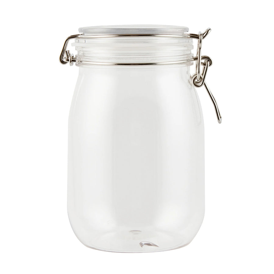 Restaurantware Met Lux 39 Ounce Plastic Storage Jars, Clear, Round, 4.25 x 4.25 x 7 Inch, Hinged Lid - Restaurant Equipment and Smallwares - Canadian Distribution