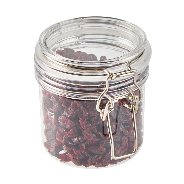 Restaurantware Met Lux 15 Ounce Plastic Storage Jars, Clear, Round, 3.5 x 3.5 x 4 Inch, Hinged Lid - Restaurant Equipment and Smallwares - Canadian Distribution - Ships Free Within Canada on Orders Above CAD $199