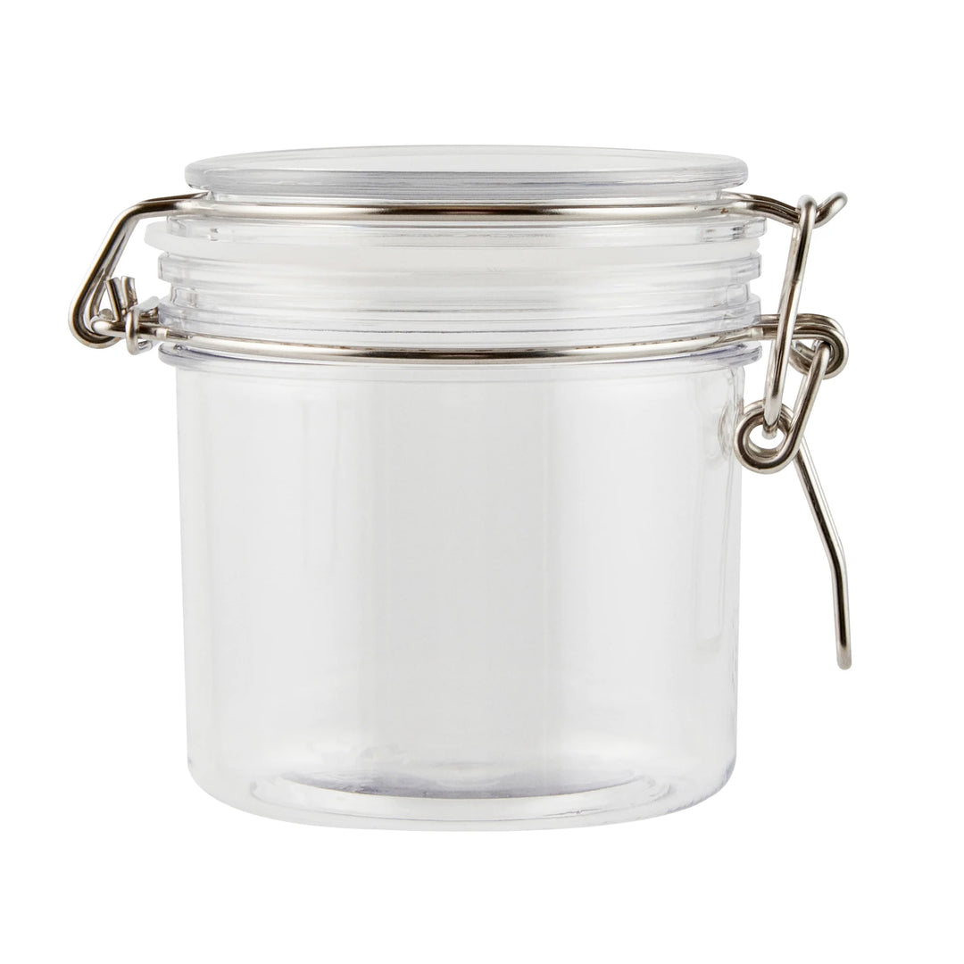 Restaurantware Met Lux 15 Ounce Plastic Storage Jars, Clear, Round, 3.5 x 3.5 x 4 Inch, Hinged Lid - Restaurant Equipment and Smallwares - Canadian Distribution