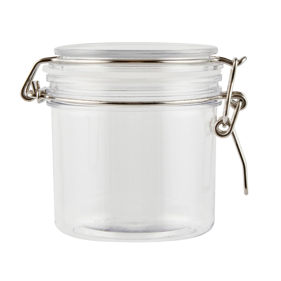Restaurantware Met Lux 15 Ounce Plastic Storage Jars, Clear, Round, 3.5 x 3.5 x 4 Inch, Hinged Lid - Restaurant Equipment and Smallwares - Canadian Distribution