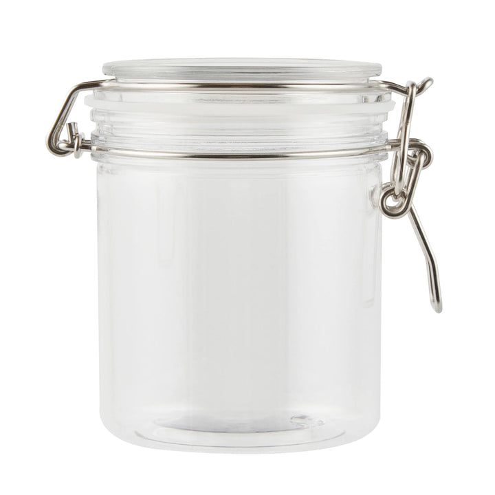 Restaurantware Met Lux 17 Ounce Plastic Storage Jars, Clear, Round, 3.5 x 3.5 x 4.5 Inch, Hinged Lid - Restaurant Equipment and Smallwares - Canadian Distribution