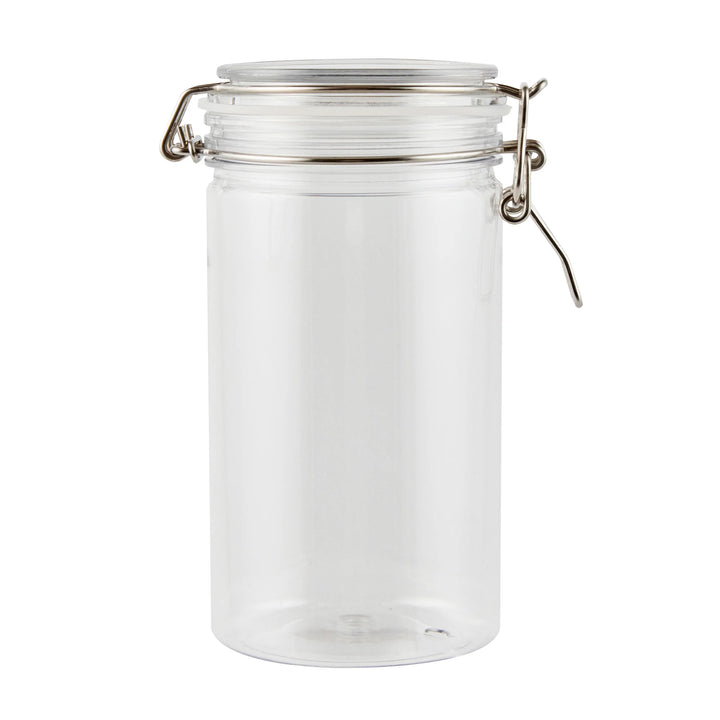 Restaurantware Met Lux 32 Ounce Plastic Storage Jars, Clear, Round, 3.75 x 3.75 x 7.25 Inch, Hinged Lid - Restaurant Equipment and Smallwares - Canadian Distribution