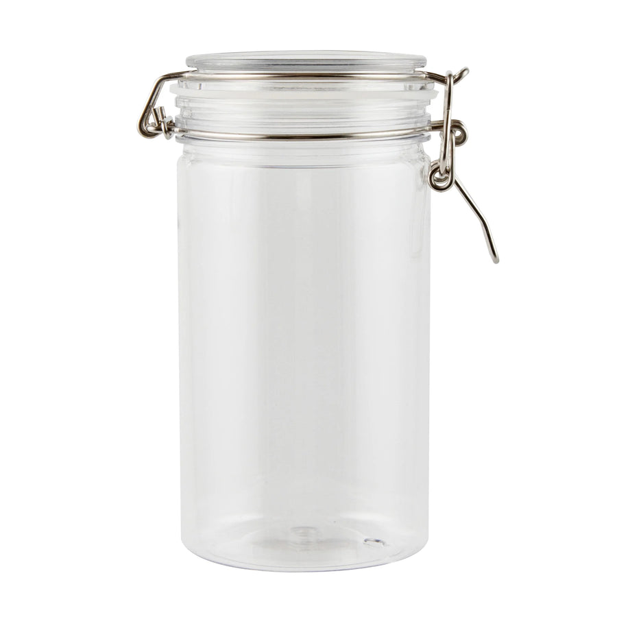 Restaurantware Met Lux 32 Ounce Plastic Storage Jars, Clear, Round, 3.75 x 3.75 x 7.25 Inch, Hinged Lid - Restaurant Equipment and Smallwares - Canadian Distribution