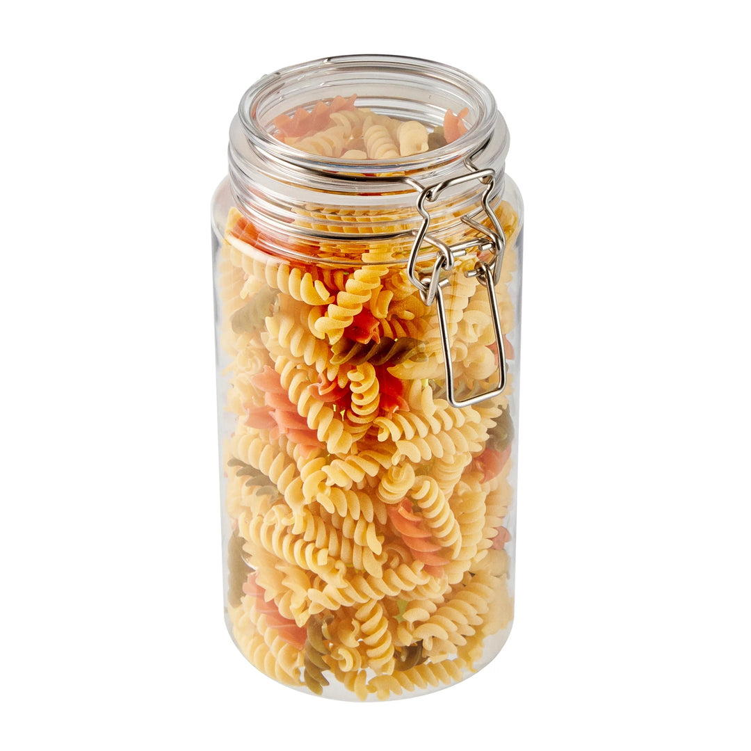 Restaurantware Met Lux 51 Ounce Plastic Storage Jars, Clear, Round, 4.25 x 4.25 x 8.25 Inch, Hinged Lid - Restaurant Equipment and Smallwares - Canadian Distribution - Ships Free Within Canada on Orders Above CAD $199