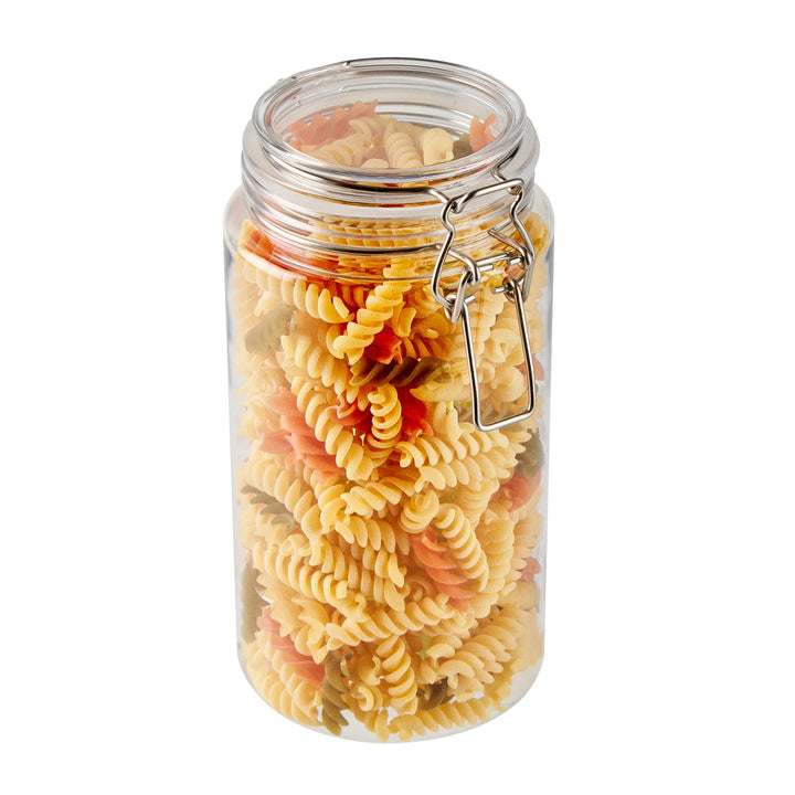 Restaurantware Met Lux 51 Ounce Plastic Storage Jars, Clear, Round, 4.25 x 4.25 x 8.25 Inch, Hinged Lid - Restaurant Equipment and Smallwares - Canadian Distribution - Ships Free Within Canada on Orders Above CAD $199