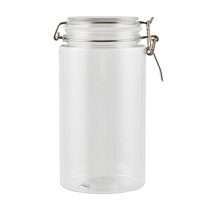 Restaurantware Met Lux 51 Ounce Plastic Storage Jars, Clear, Round, 4.25 x 4.25 x 8.25 Inch, Hinged Lid - Restaurant Equipment and Smallwares - Canadian Distribution