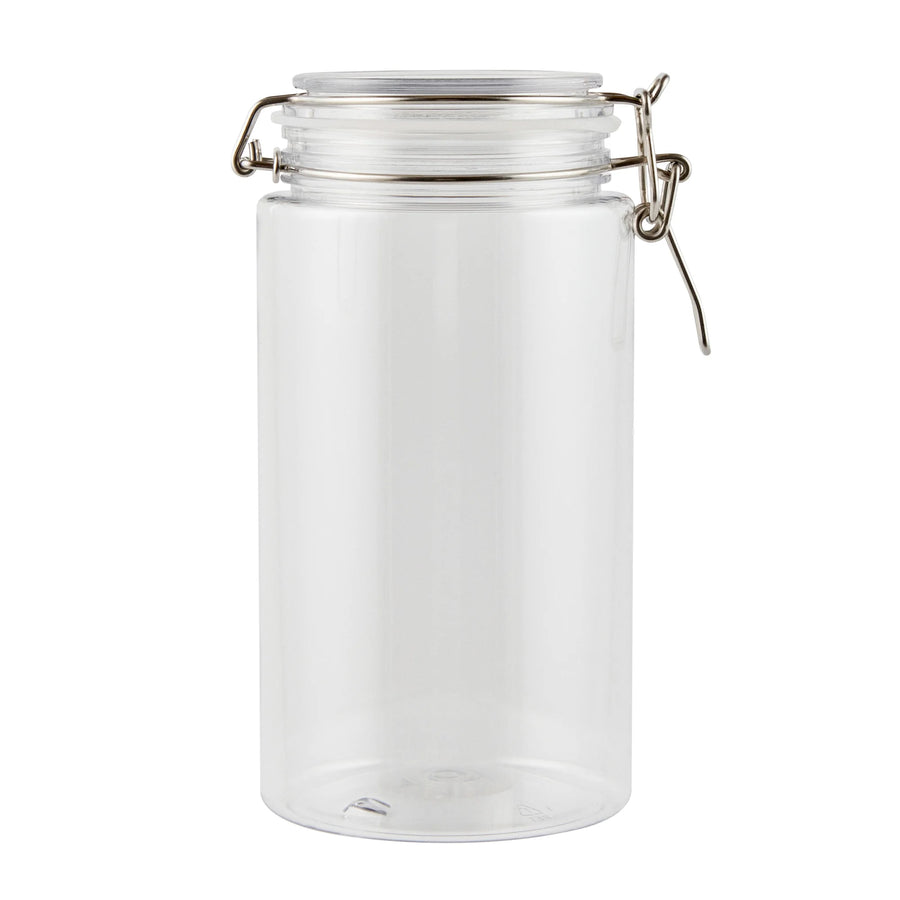 Restaurantware Met Lux 51 Ounce Plastic Storage Jars, Clear, Round, 4.25 x 4.25 x 8.25 Inch, Hinged Lid - Restaurant Equipment and Smallwares - Canadian Distribution