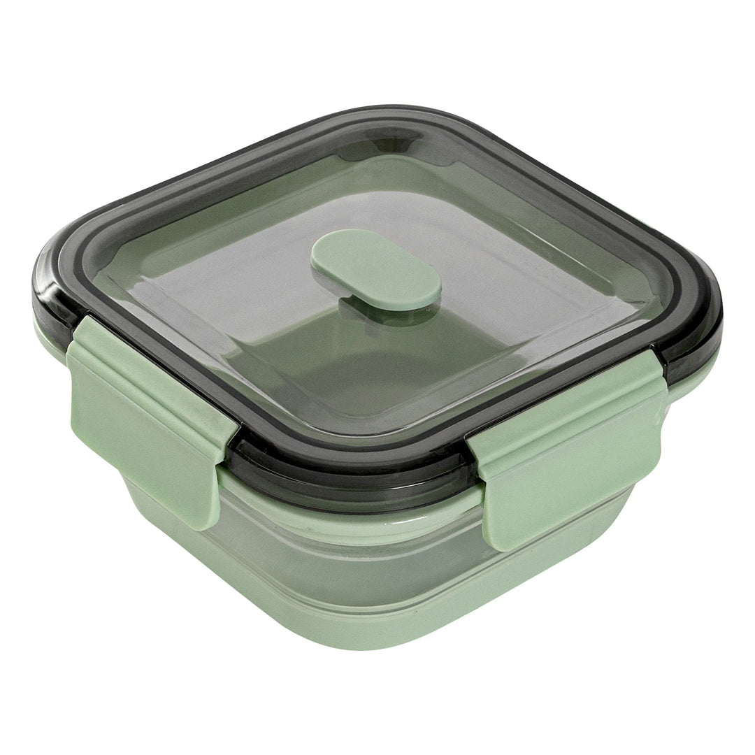 Restaurantware Fresh Hero 24 Ounce Collapsible Airtight Food Storage Containers, Green, Plastic, 6 x 6 x 2.75 Inch, includes Vented Lid - Restaurant Equipment and Smallwares - Canadian Distribution - Ships Free Within Canada on Orders Above CAD $199