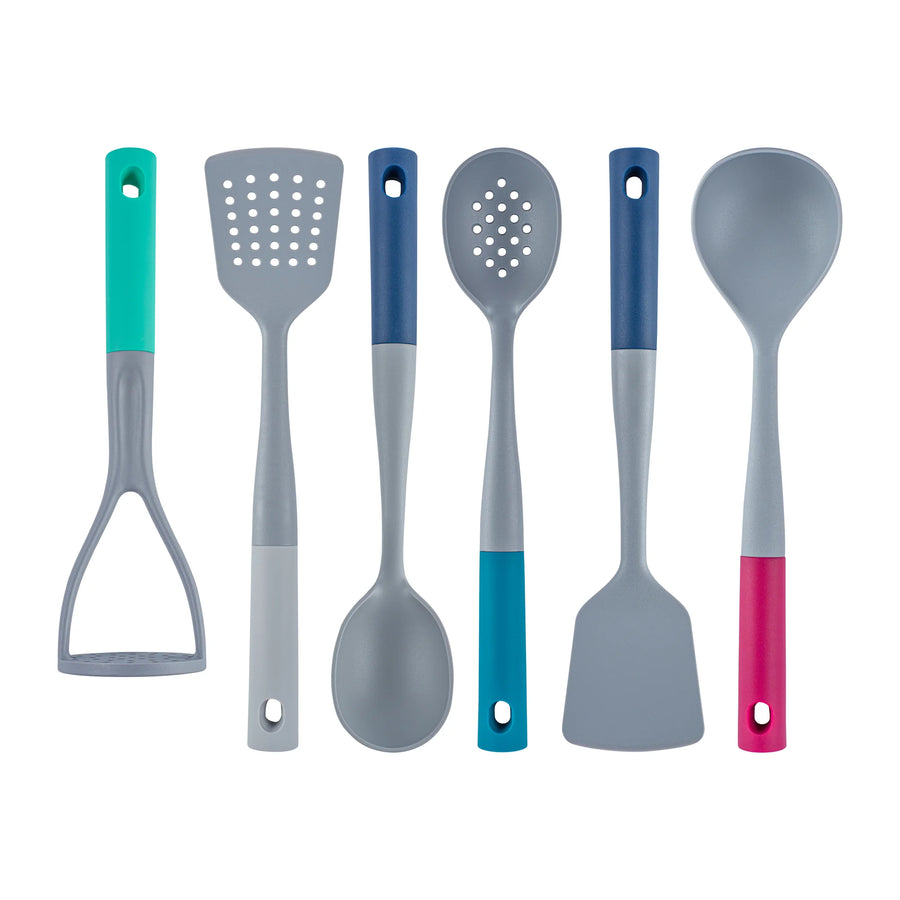 Restaurantware Met Lux 6-Piece Nylon High Heat Cooking Utensil Set, Gray, Assorted Color Handle - Restaurant Equipment and Smallwares - Canadian Distribution