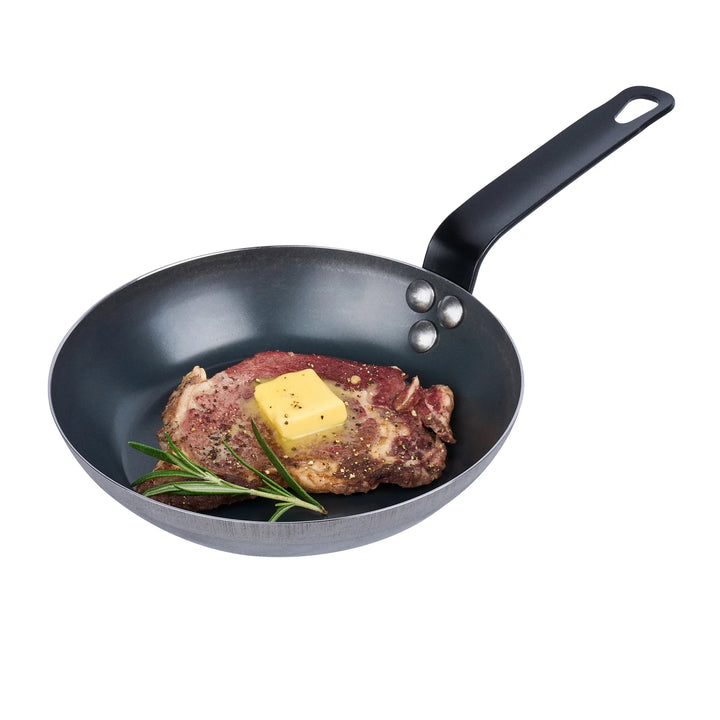 Restaurantware Met Lux 8 Inch Fry Pan, Carbon Steel, Black - Restaurant Equipment and Smallwares - Canadian Distribution - Ships Free Within Canada on Orders Above CAD $199