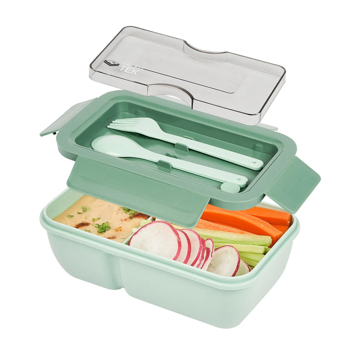 Restaurantware Bento Tek 29 Ounce Microwave-Safe Lunch Box, Green, Includes Fork & Spoon, 7.75 x 4.75 x 2.75 Inch - Restaurant Equipment and Smallwares - Canadian Distribution - Ships Free Within Canada on Orders Above CAD $199
