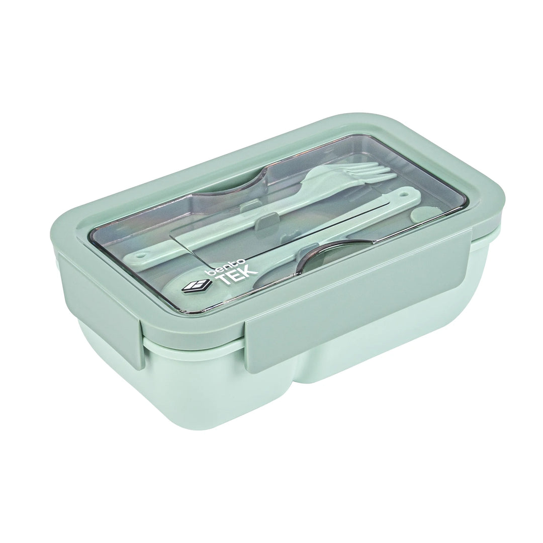 Restaurantware Bento Tek 29 Ounce Microwave-Safe Lunch Box, Green, Includes Fork & Spoon, 7.75 x 4.75 x 2.75 Inch - Restaurant Equipment and Smallwares - Canadian Distribution
