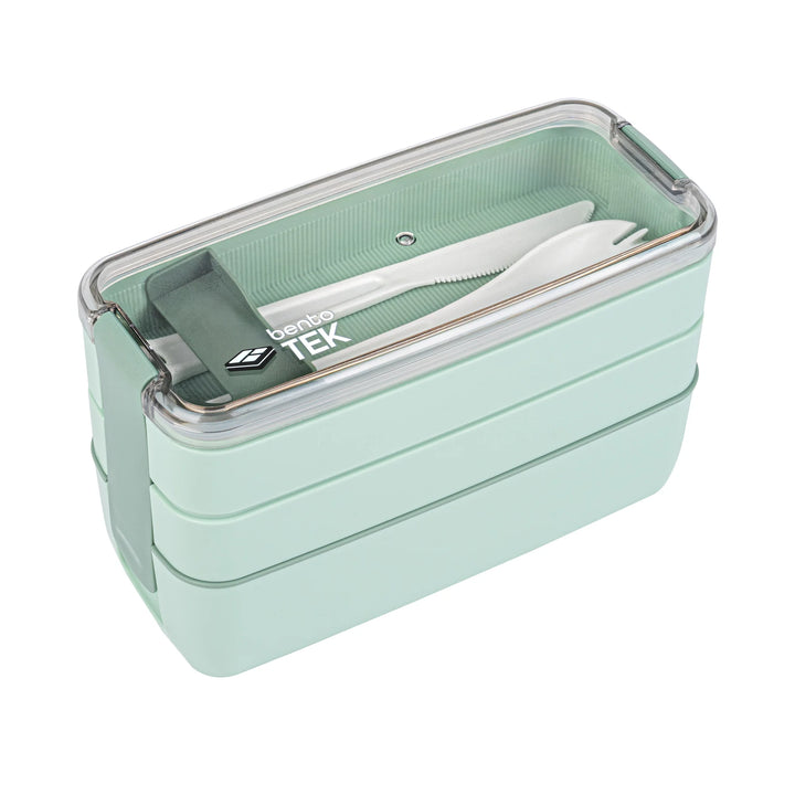Restaurantware Bento Tek 30 Ounce Microwave-Safe Lunch Box, Green, Includes Fork & Knife, 7.50 x 3.25 x 4.50 Inch - Restaurant Equipment and Smallwares - Canadian Distribution