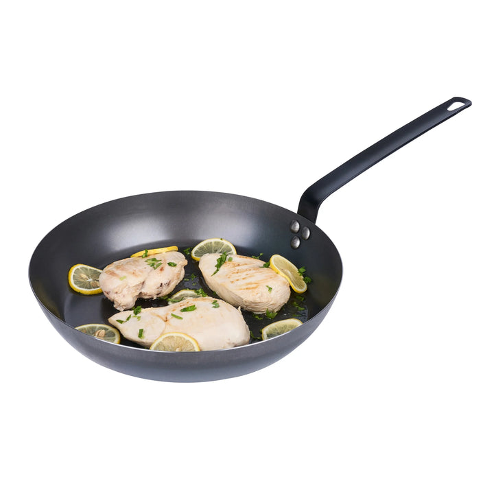 Restaurantware Met Lux 13 Inch Fry Pan, Carbon Steel, Black - Restaurant Equipment and Smallwares - Canadian Distribution - Ships Free Within Canada on Orders Above CAD $199