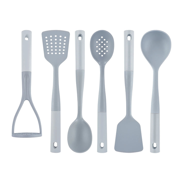 Restaurantware Met Lux 6-Piece Nylon High Heat Cooking Utensil Set, Gray, White Handle - Restaurant Equipment and Smallwares - Canadian Distribution