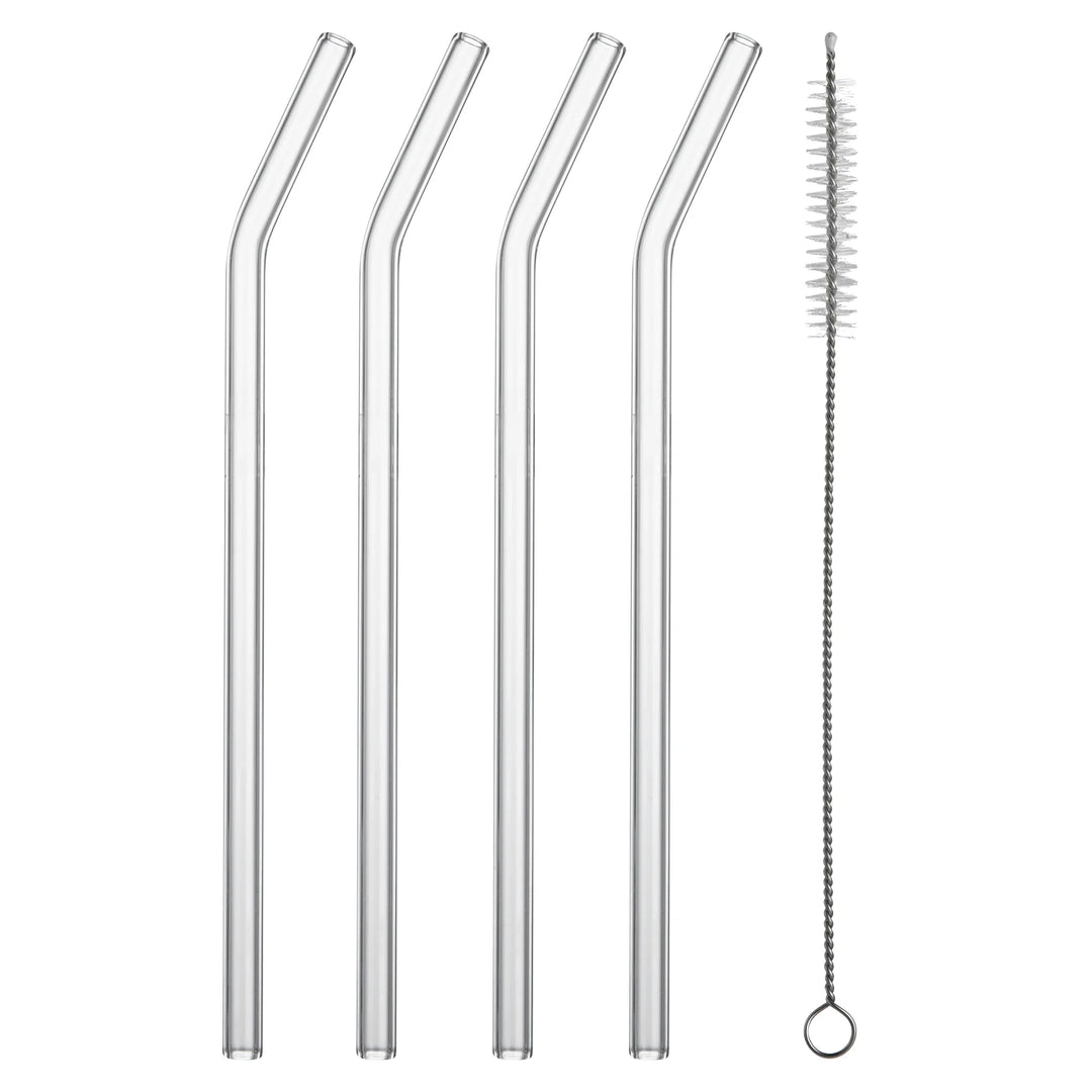 Restaurantware Forma Glass Bent Straws, Clear, Borosilicate, 7.75 Inch, includes Brush - 10 Units/Each, 10 Eaches/Case - Restaurant Equipment and Smallwares - Canadian Distribution - Ships Free Within Canada on Orders Above CAD $199